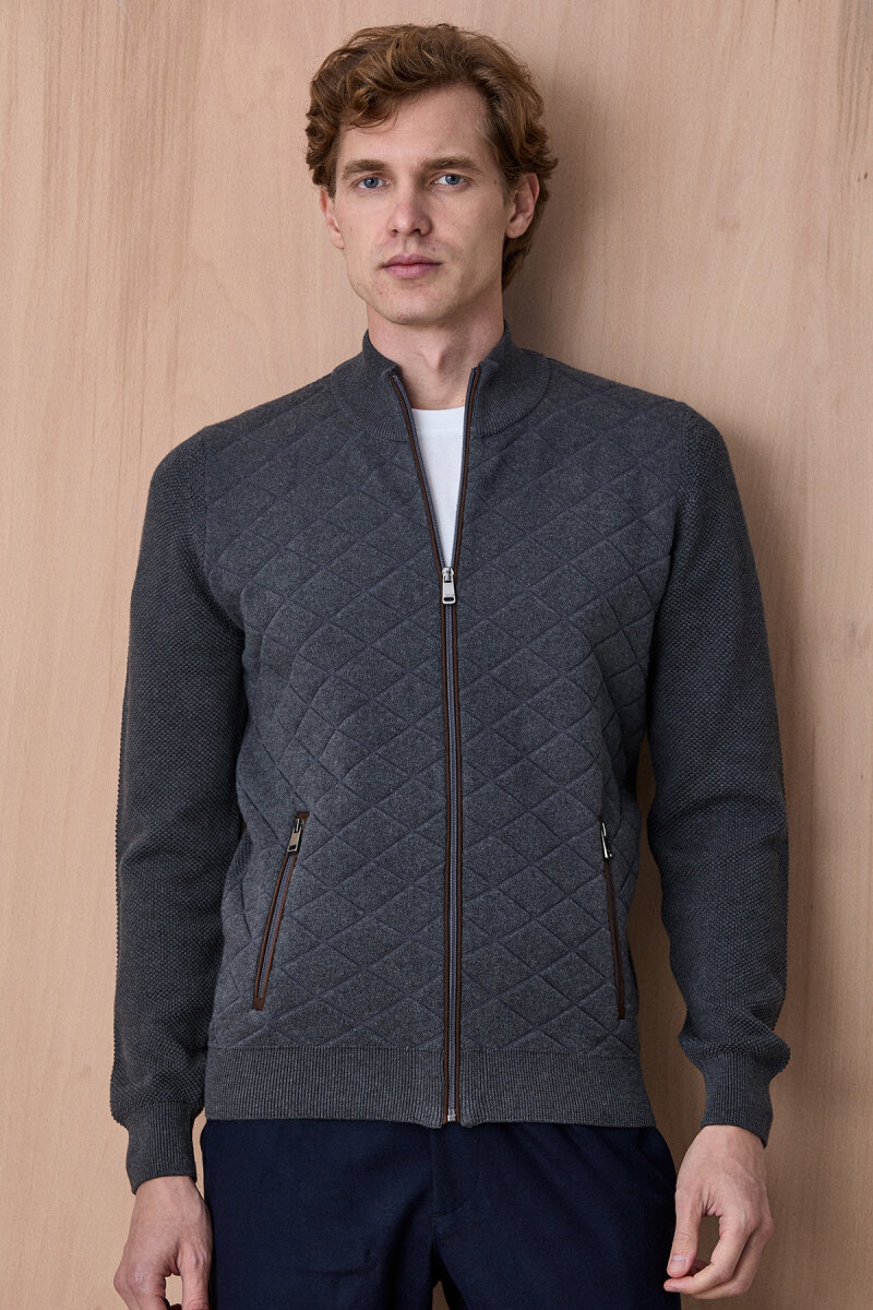 Antrasit Pamuklu Fermuarlı Kazak - 4