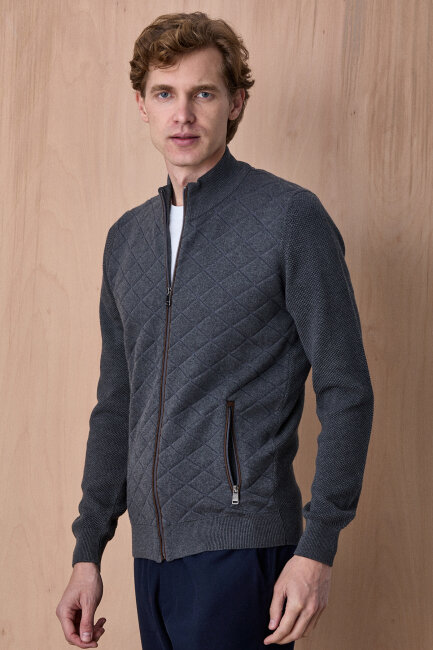 Antrasit Pamuklu Fermuarlı Kazak - 5