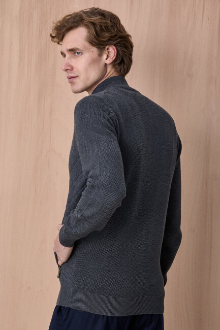 Antrasit Pamuklu Fermuarlı Kazak - 6