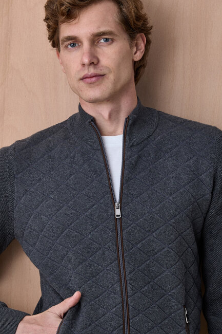 Antrasit Pamuklu Fermuarlı Kazak - 2