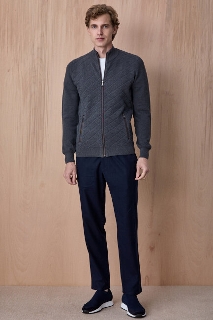 Antrasit Pamuklu Fermuarlı Kazak - 3