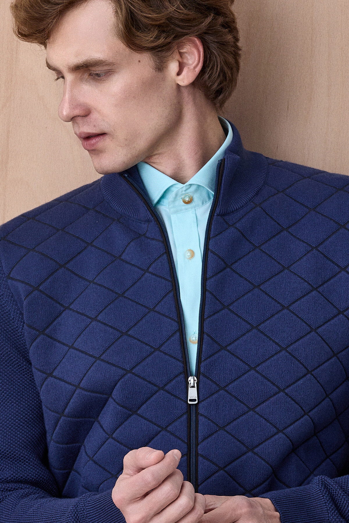 Indigo Pamuklu Fermuarlı Kazak - 2