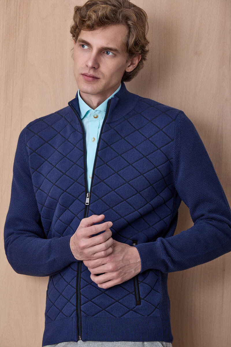 Indigo Pamuklu Fermuarlı Kazak - 3