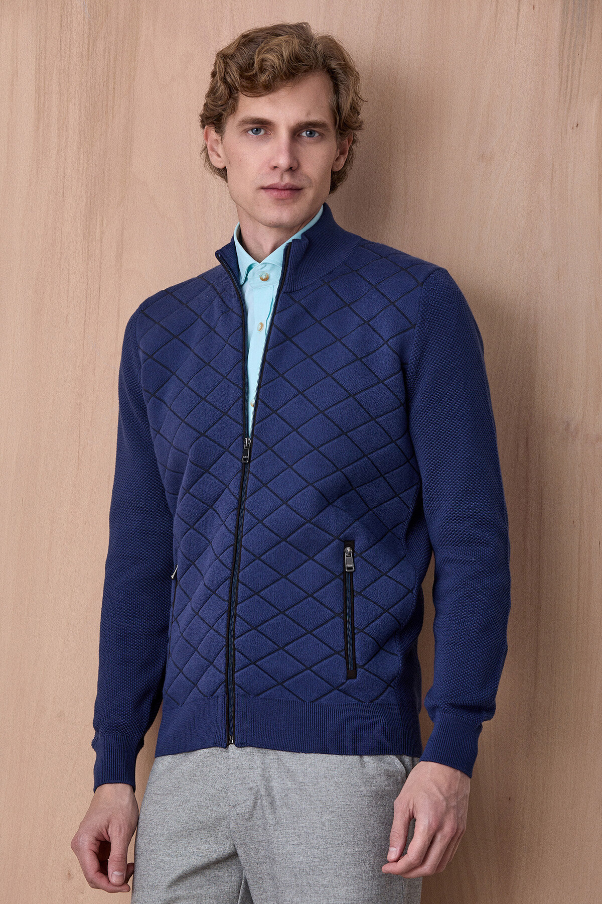 Indigo Pamuklu Fermuarlı Kazak - 4