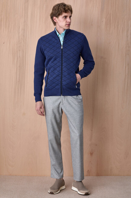 Indigo Pamuklu Fermuarlı Kazak - 5