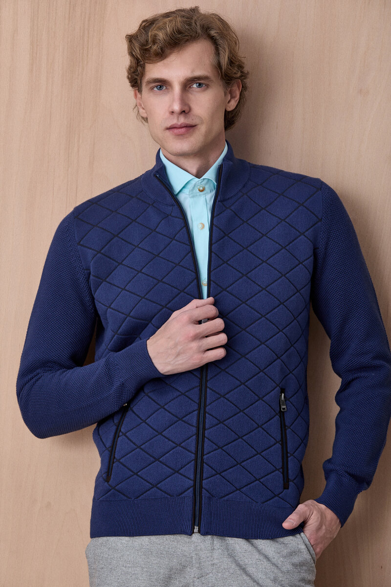 Indigo Pamuklu Fermuarlı Kazak - 1