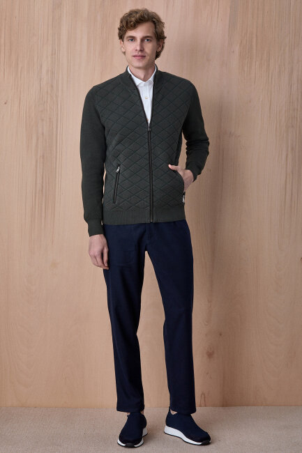 Koyu Yeşil Pamuklu Fermuarlı Kazak - 3