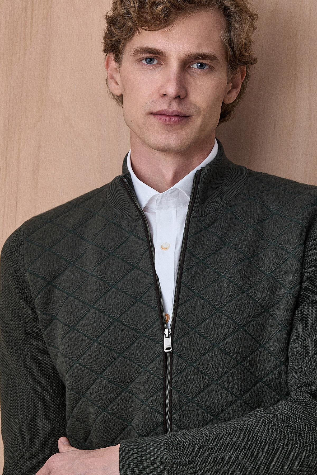 Koyu Yeşil Pamuklu Fermuarlı Kazak - 2