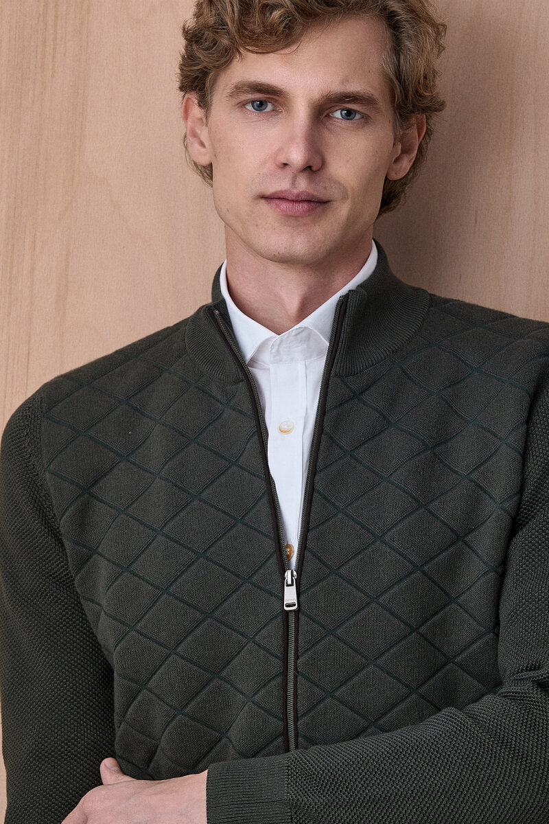 Koyu Yeşil Pamuklu Fermuarlı Kazak - 2