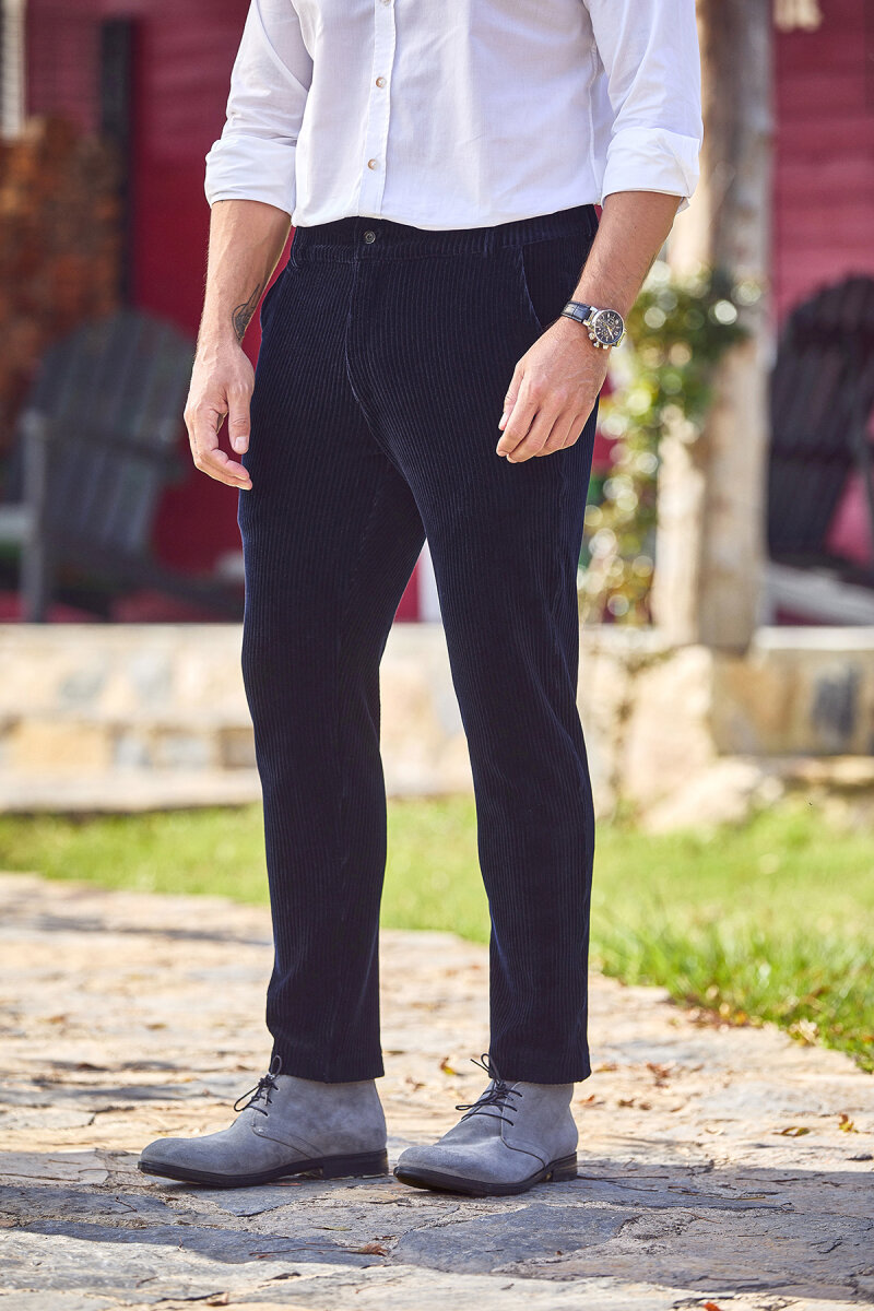 Lacivert Pamuklu Kadife Pantolon - 4