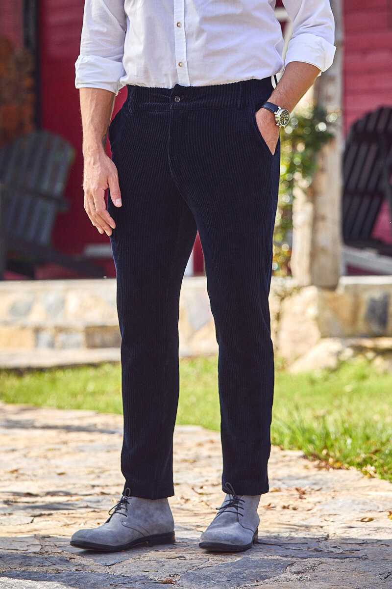 Lacivert Pamuklu Kadife Pantolon - 5