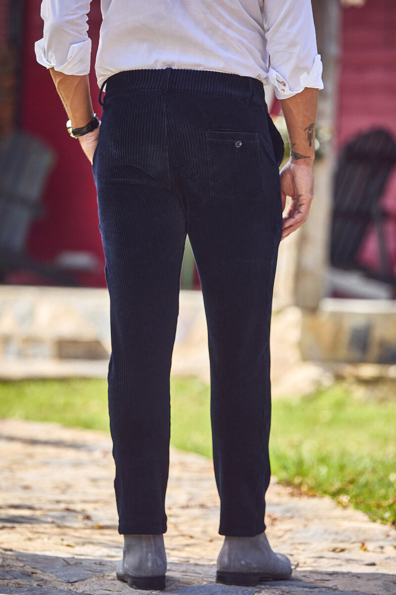 Lacivert Pamuklu Kadife Pantolon - 6