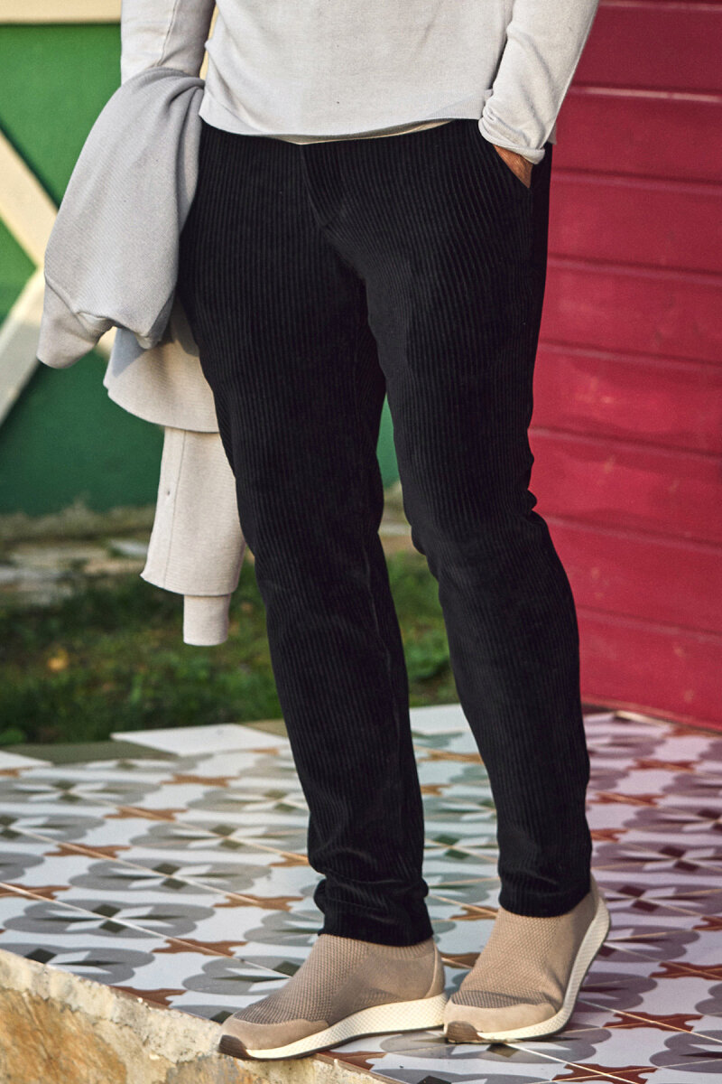 Siyah Pamuklu Kadife Pantolon - 5