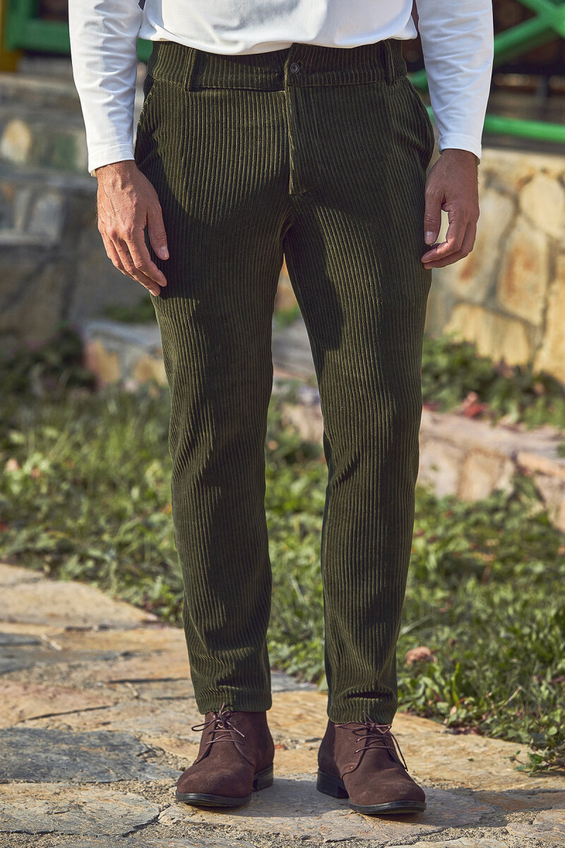 Yeşil Pamuklu Kadife Pantolon - 1