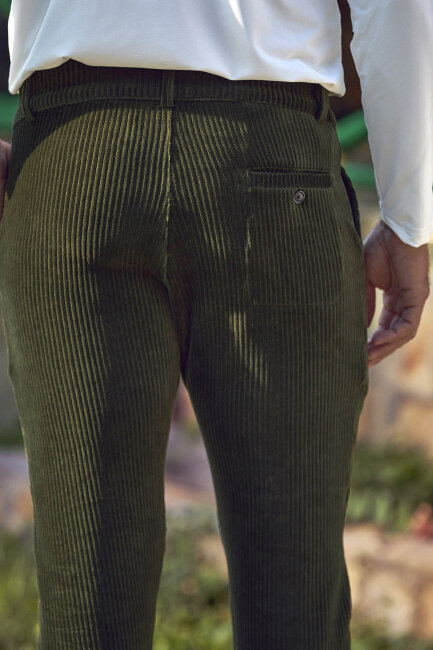 Yeşil Pamuklu Kadife Pantolon - 5