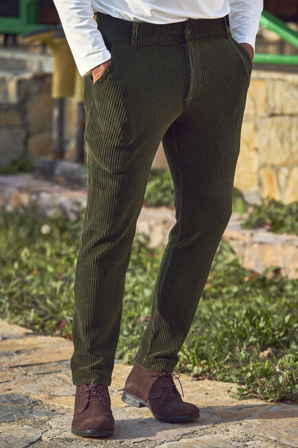 Yeşil Pamuklu Kadife Pantolon - 4