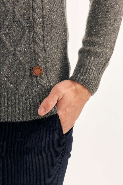 Anthracite Wool Jacquard Crew Neck Sweater - 4