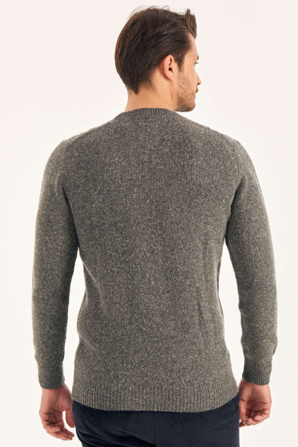 Anthracite Wool Jacquard Crew Neck Sweater - 5