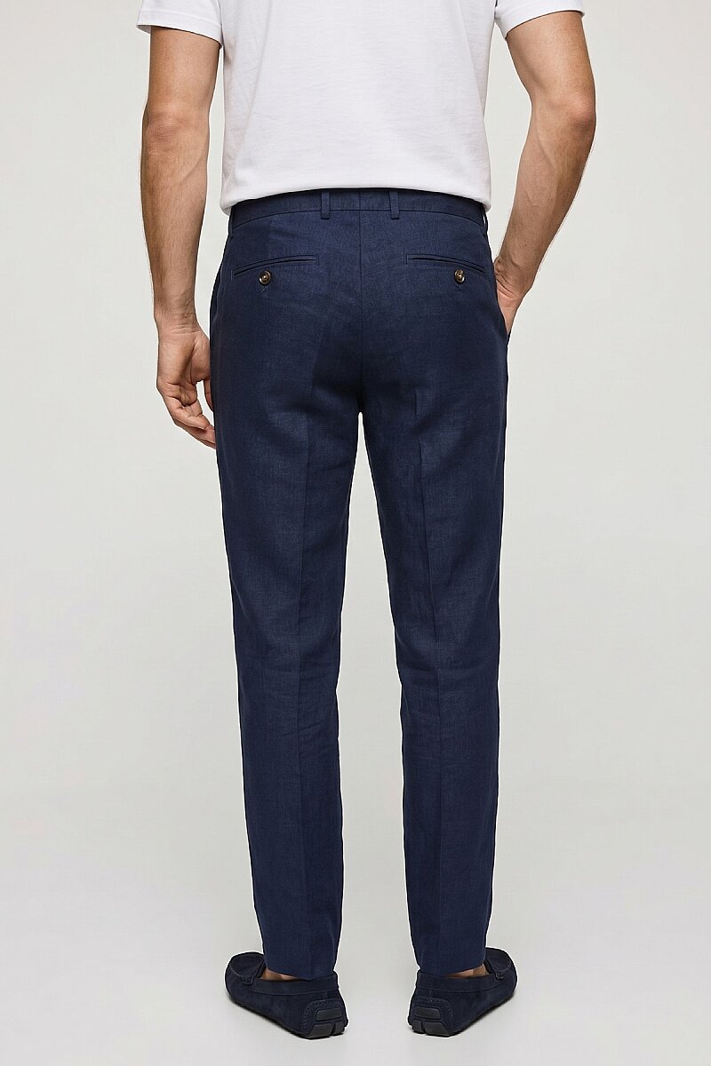 Lacivert %100 Keten Pantolon - 5