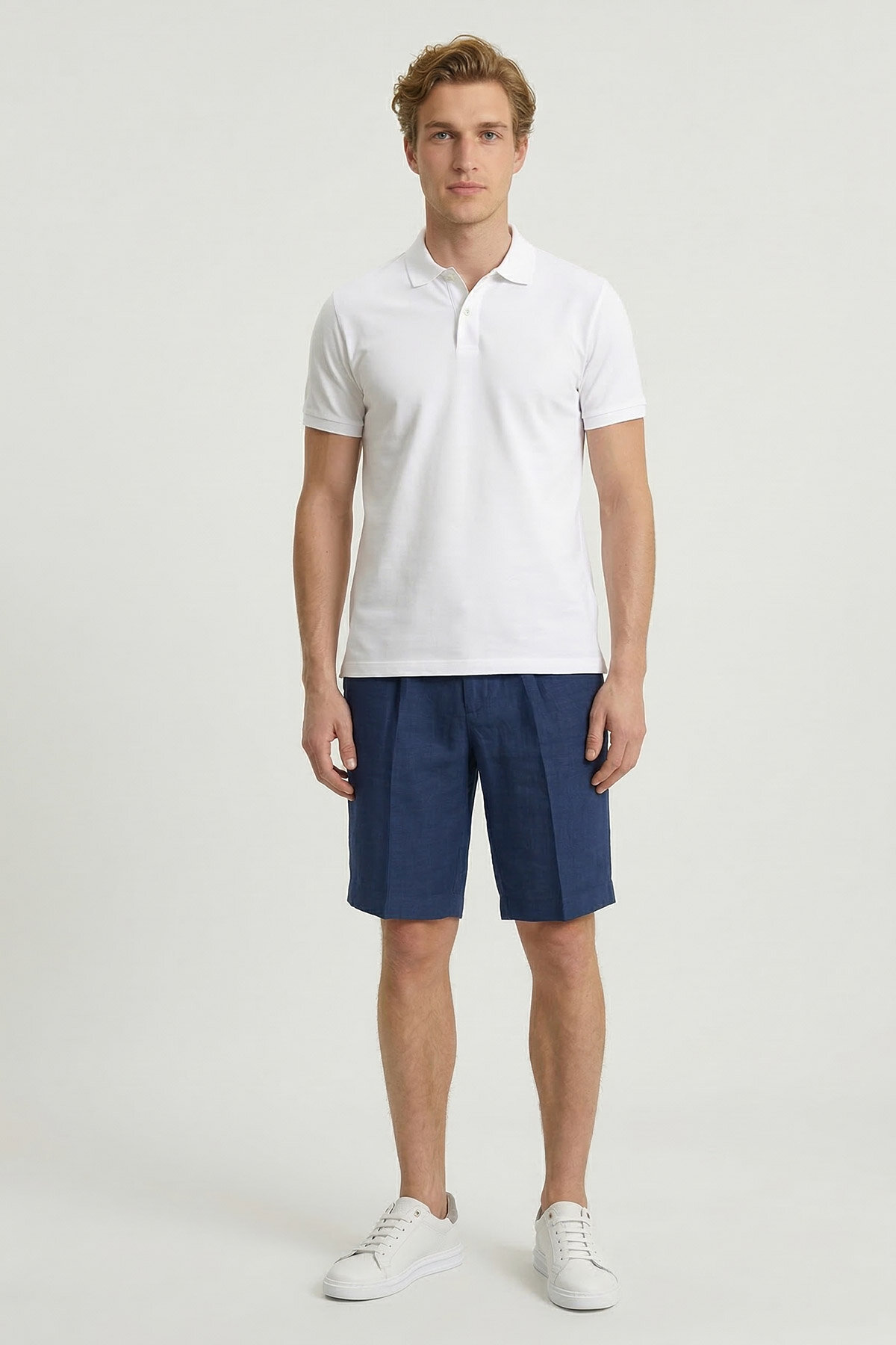 Lacivert %100 Keten Şort - 2