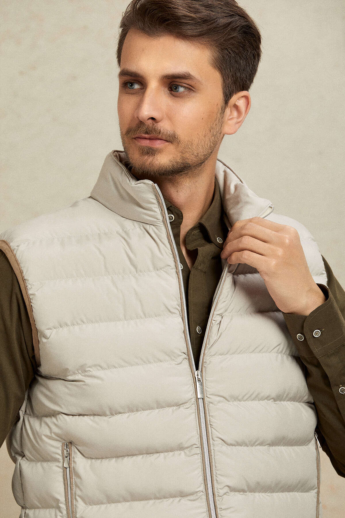 Beige Puffer Vest - 2