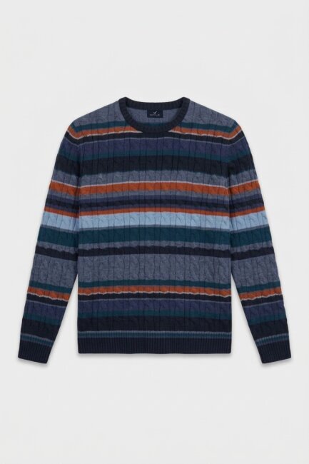 Lacivert %100 Pamuk Yuvarlak Yaka Kazak - 1