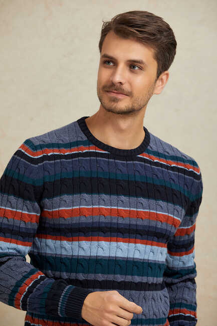 Lacivert %100 Pamuk Yuvarlak Yaka Kazak 