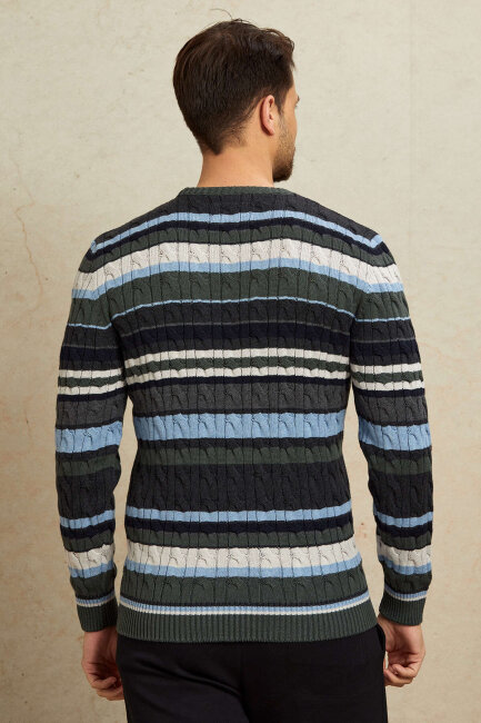 Yeşil %100 Pamuk Yuvarlak Yaka Kazak - 6