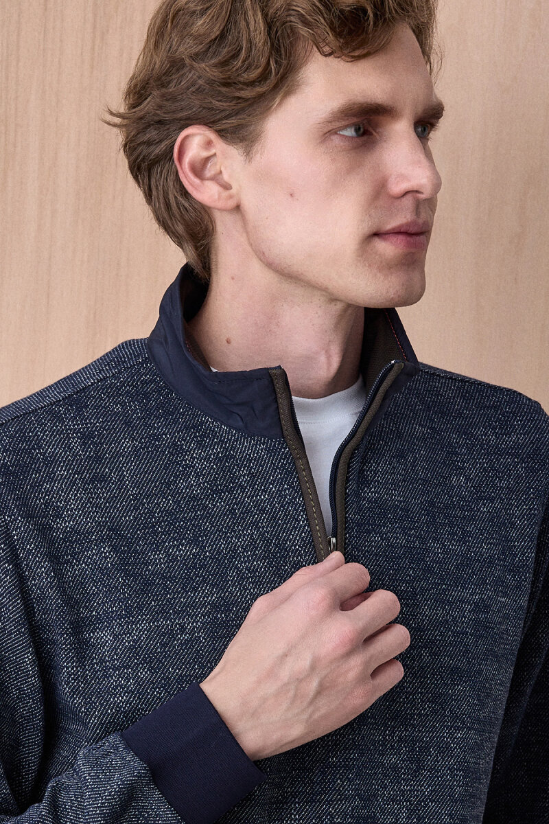 Lacivert Yarım Fermuarlı Esnek Dokulu Sweatshirt (1)