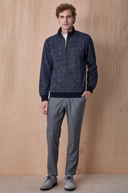 Lacivert Yarım Fermuarlı Esnek Dokulu Sweatshirt - 3