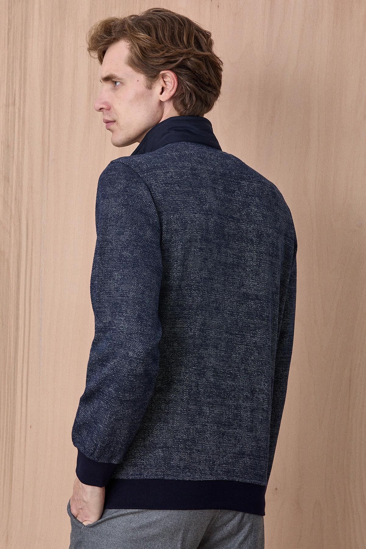 Lacivert Yarım Fermuarlı Esnek Dokulu Sweatshirt - 6