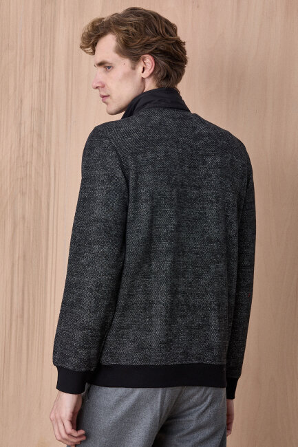 Siyah Yarım Fermuarlı Esnek Dokulu Sweatshirt - 6