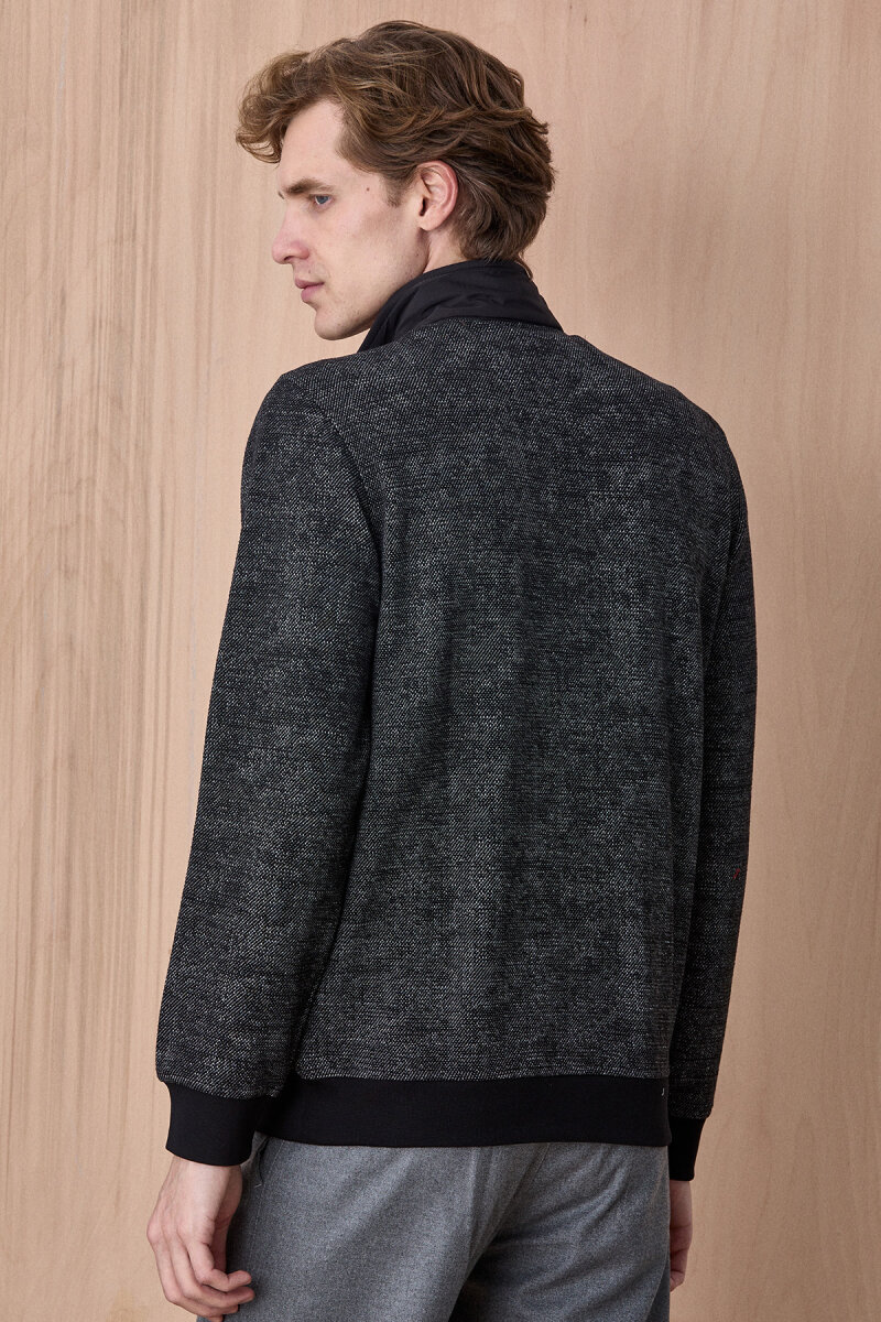 Siyah Yarım Fermuarlı Esnek Dokulu Sweatshirt - 6