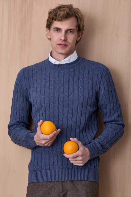 Indigo 100% Cotton Crew Neck Sweater - 1