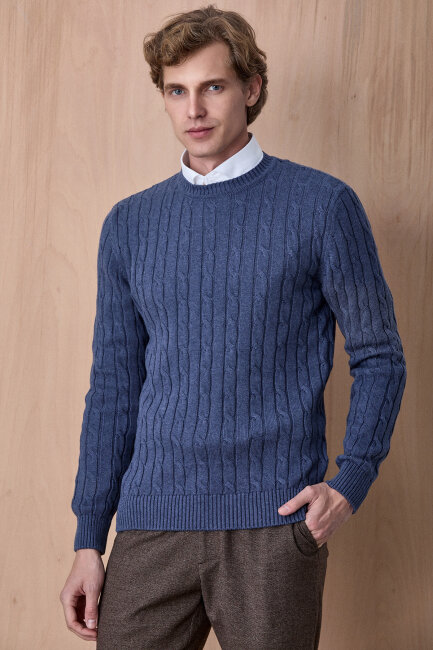 Indigo 100% Cotton Crew Neck Sweater - 2