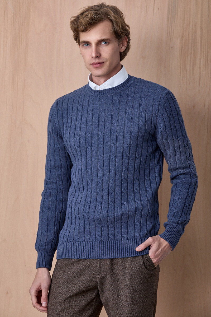 Indigo 100% Cotton Crew Neck Sweater - 2