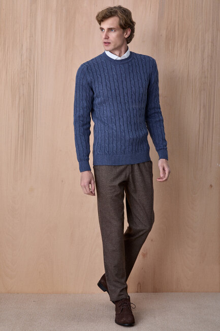 Indigo 100% Cotton Crew Neck Sweater - 3