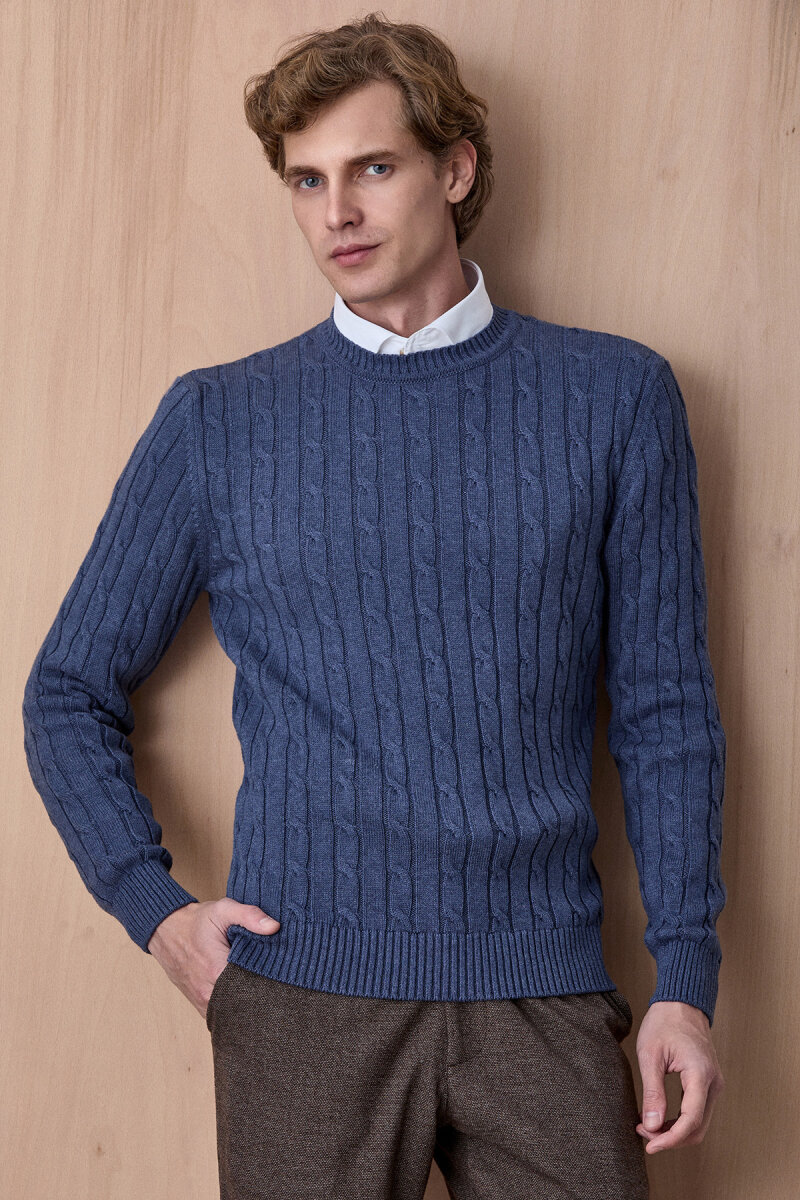 Indigo 100% Cotton Crew Neck Sweater - 4