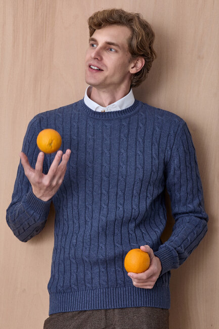 Indigo 100% Cotton Crew Neck Sweater - 5