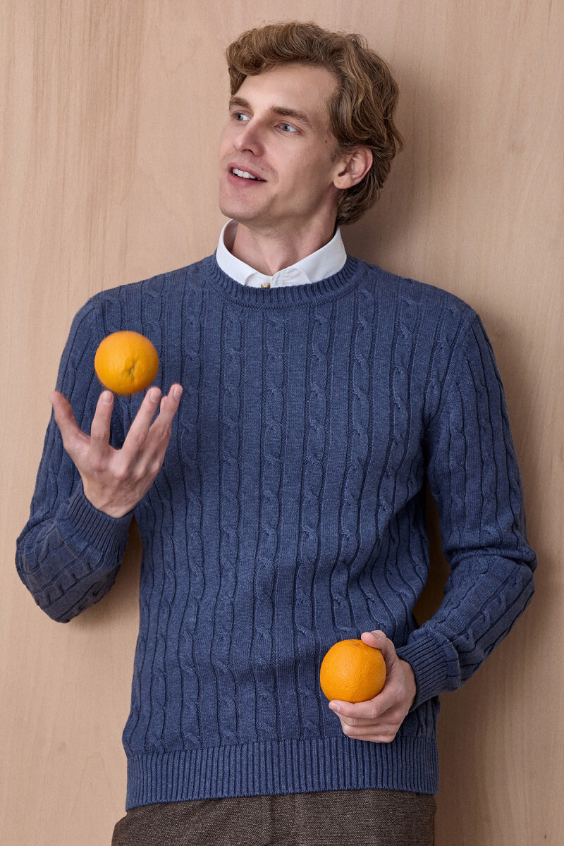 Indigo 100% Cotton Crew Neck Sweater - 5