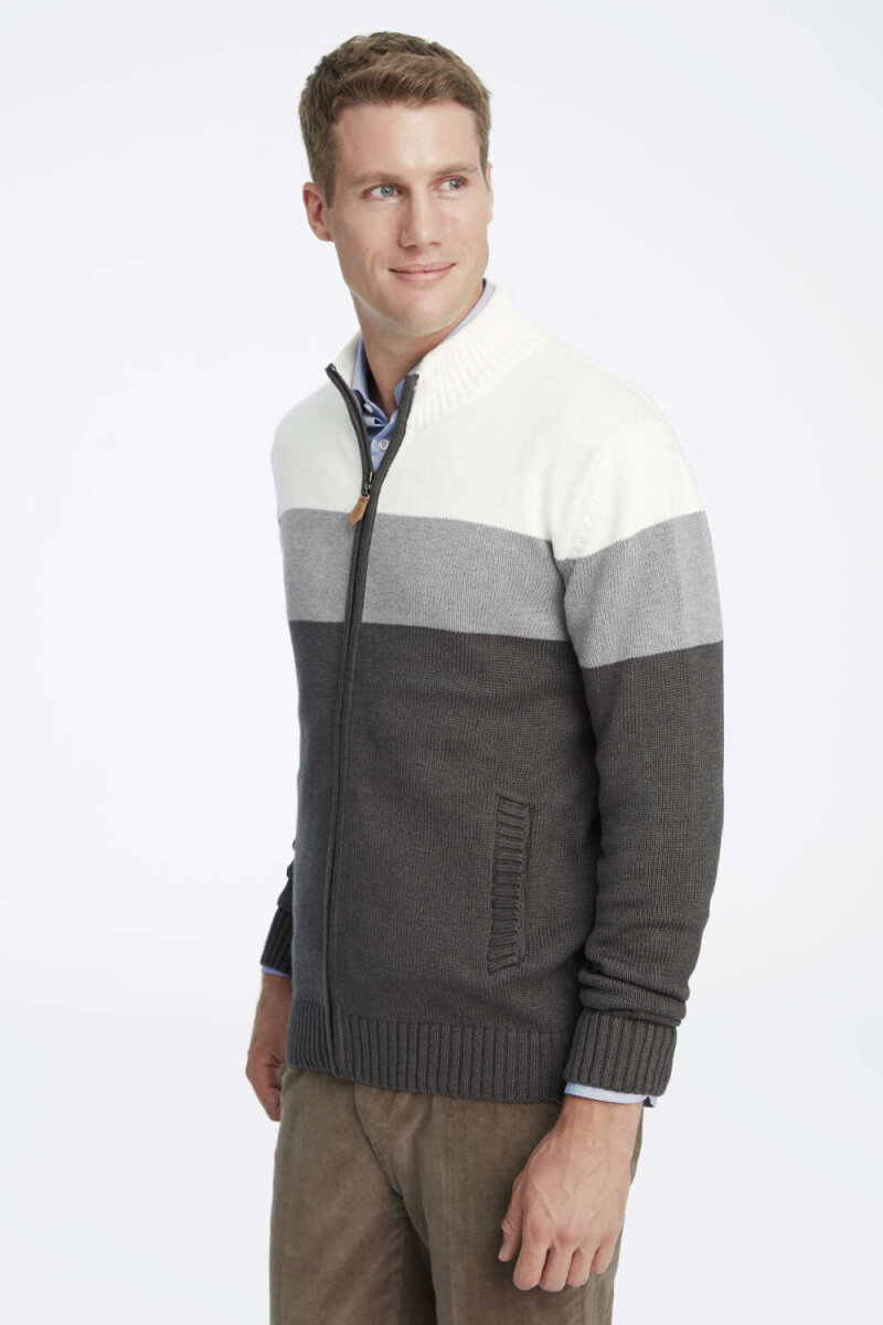 Grey Striped Zip-Up Knit Jacket (1)