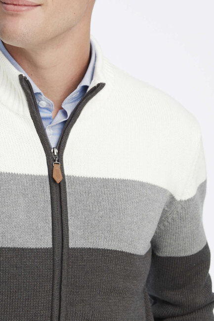 Grey Striped Zip-Up Knit Jacket - 3