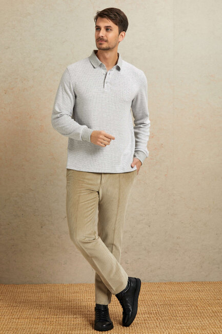Grey Melange Cotton Polo Sweatshirt - 4
