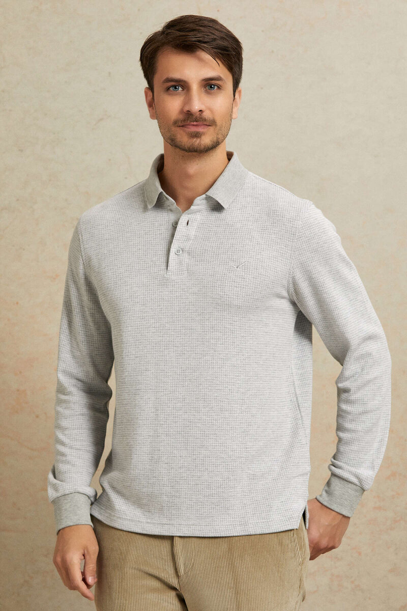 Grey Melange Cotton Polo Sweatshirt - 5