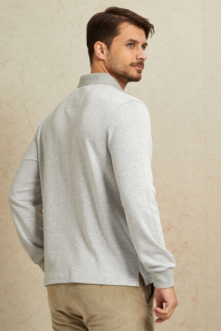 Grey Melange Cotton Polo Sweatshirt - 6