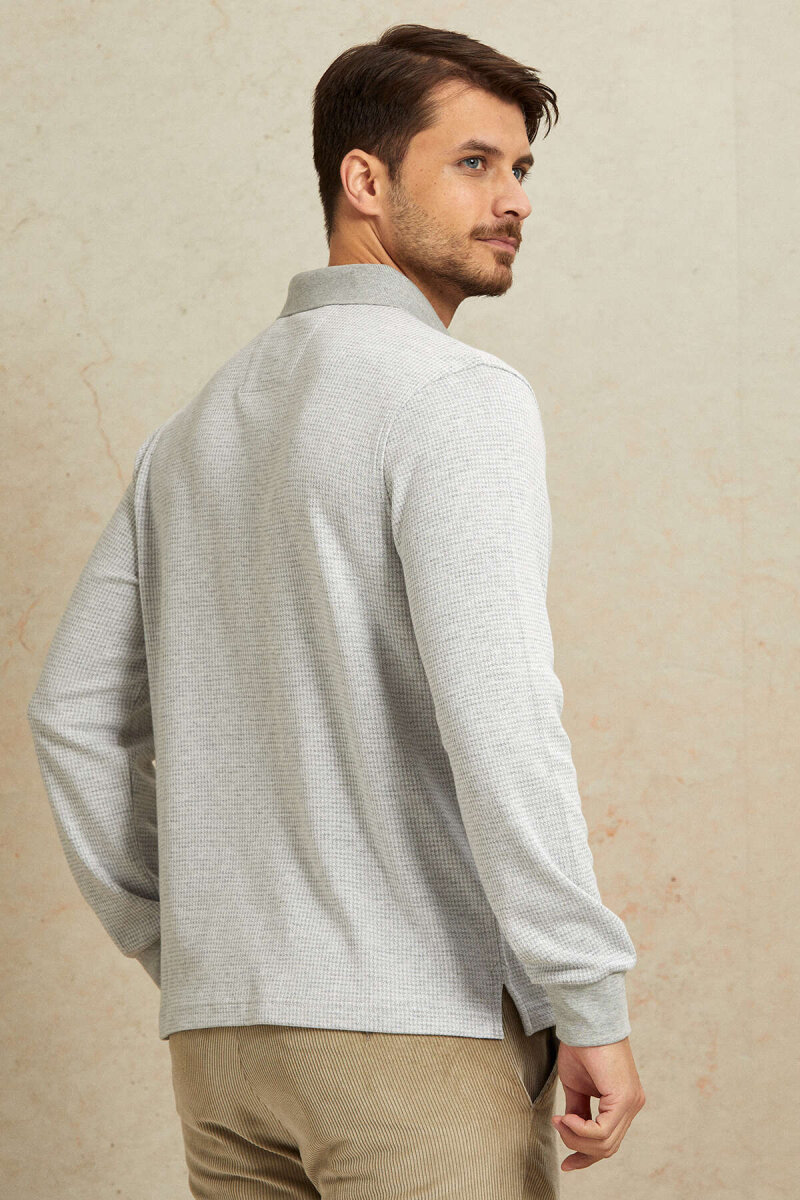 Grey Melange Cotton Polo Sweatshirt - 6