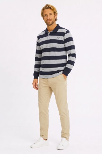 Gri - Lacivert %100 Pamuk Polo Sweatshirt - 2