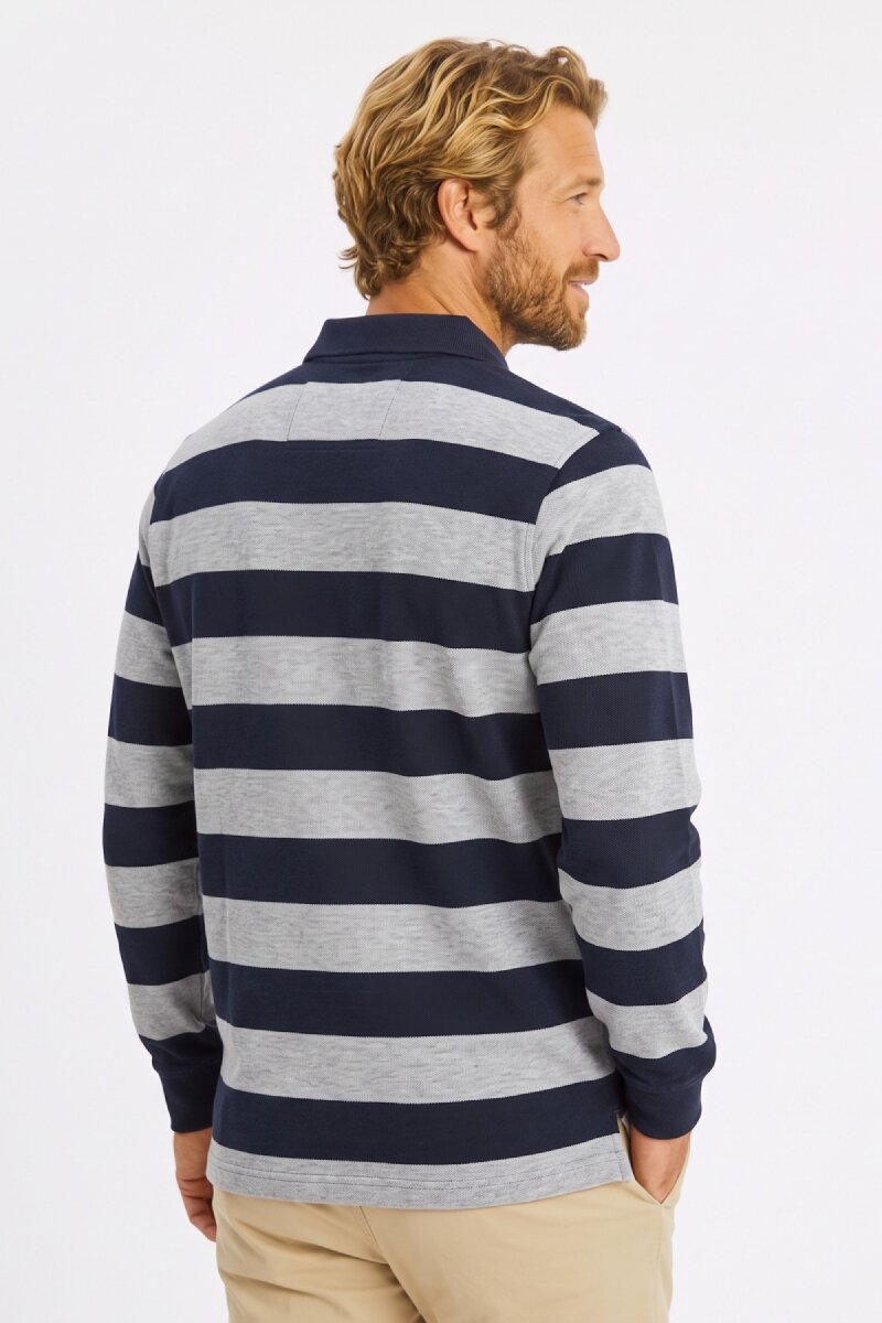 Gri - Lacivert %100 Pamuk Polo Sweatshirt - 4