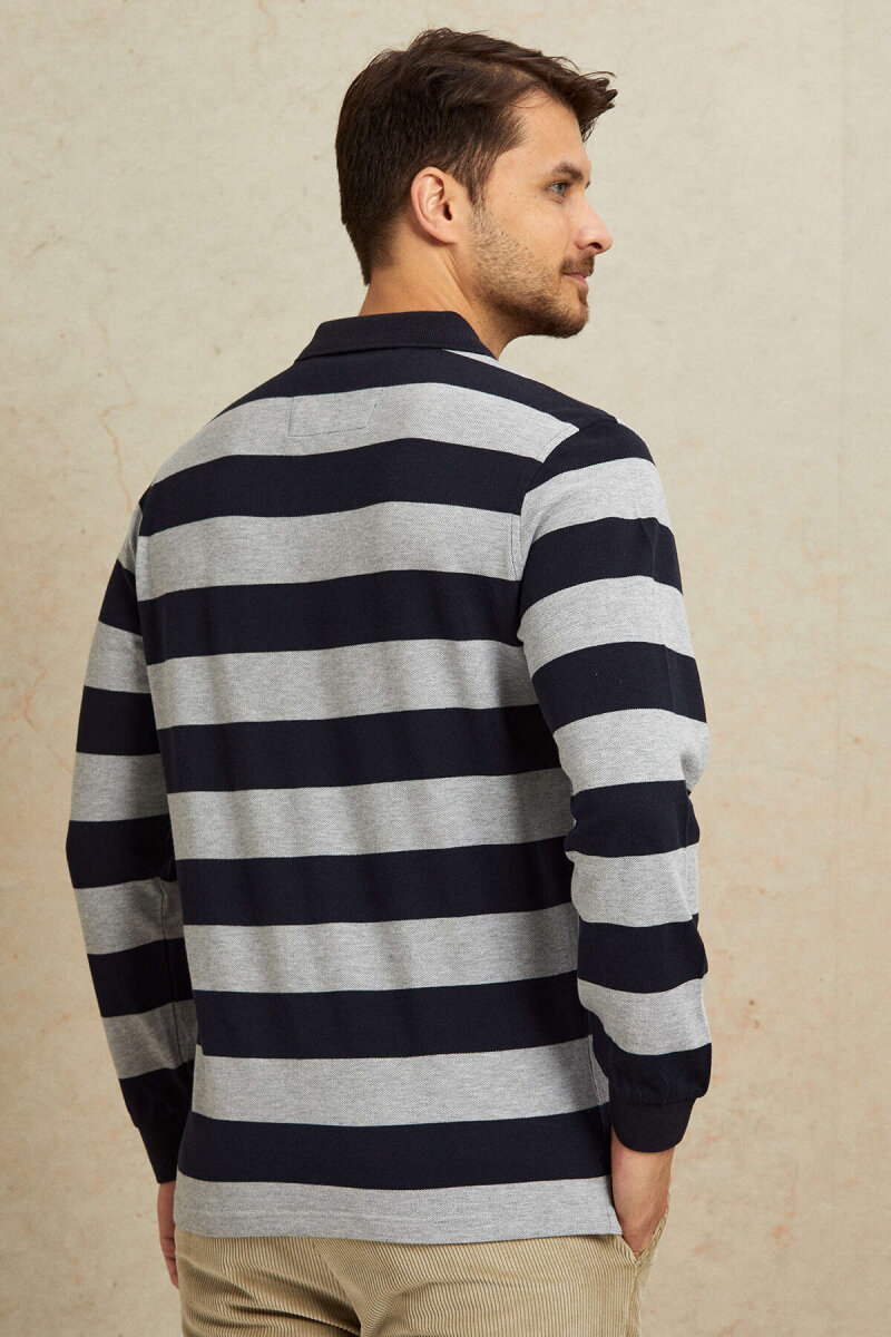 Gri - Lacivert %100 Pamuk Polo Sweatshirt - 6