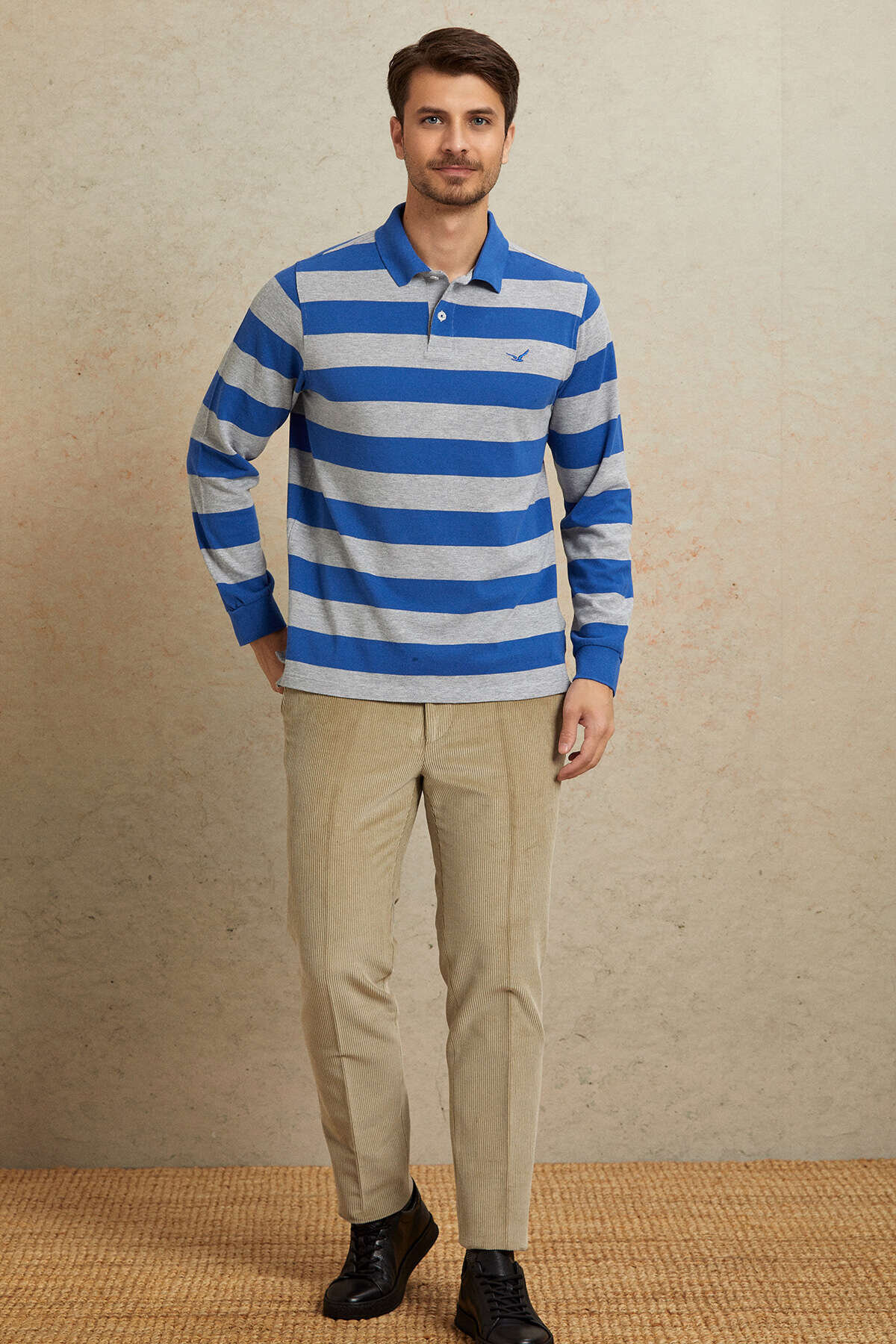 Gri - Sax %100 Pamuk Polo Sweatshirt - 3